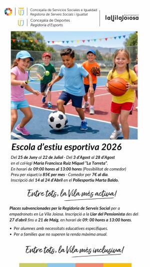 Las dos Escoles d&rsquo;Estiu de Villajoyosa contar&aacute;n con plazas subvencionadas por Servicios Sociales