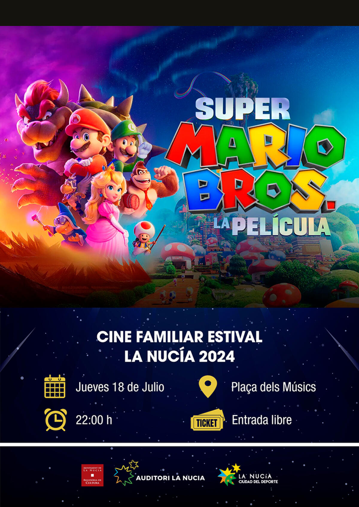 “Super Mario Bros. La Película” esta noche en la plaça dels Músics 