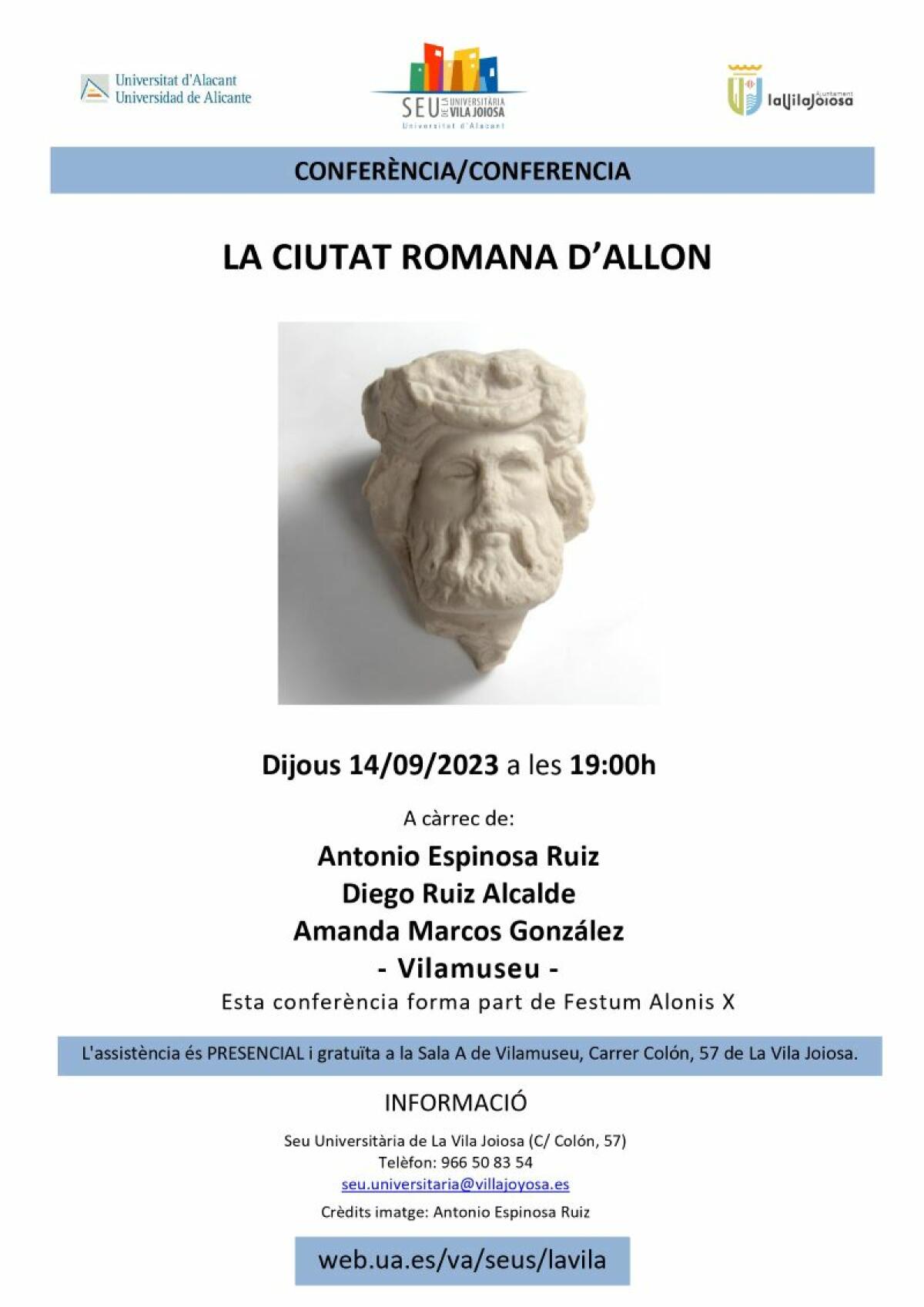 La sede universitaria de la Universidad de Alicante en Villajoyosa  organiza mañana la conferencia “La ciutat romana d’Allon” en Vilamuseu