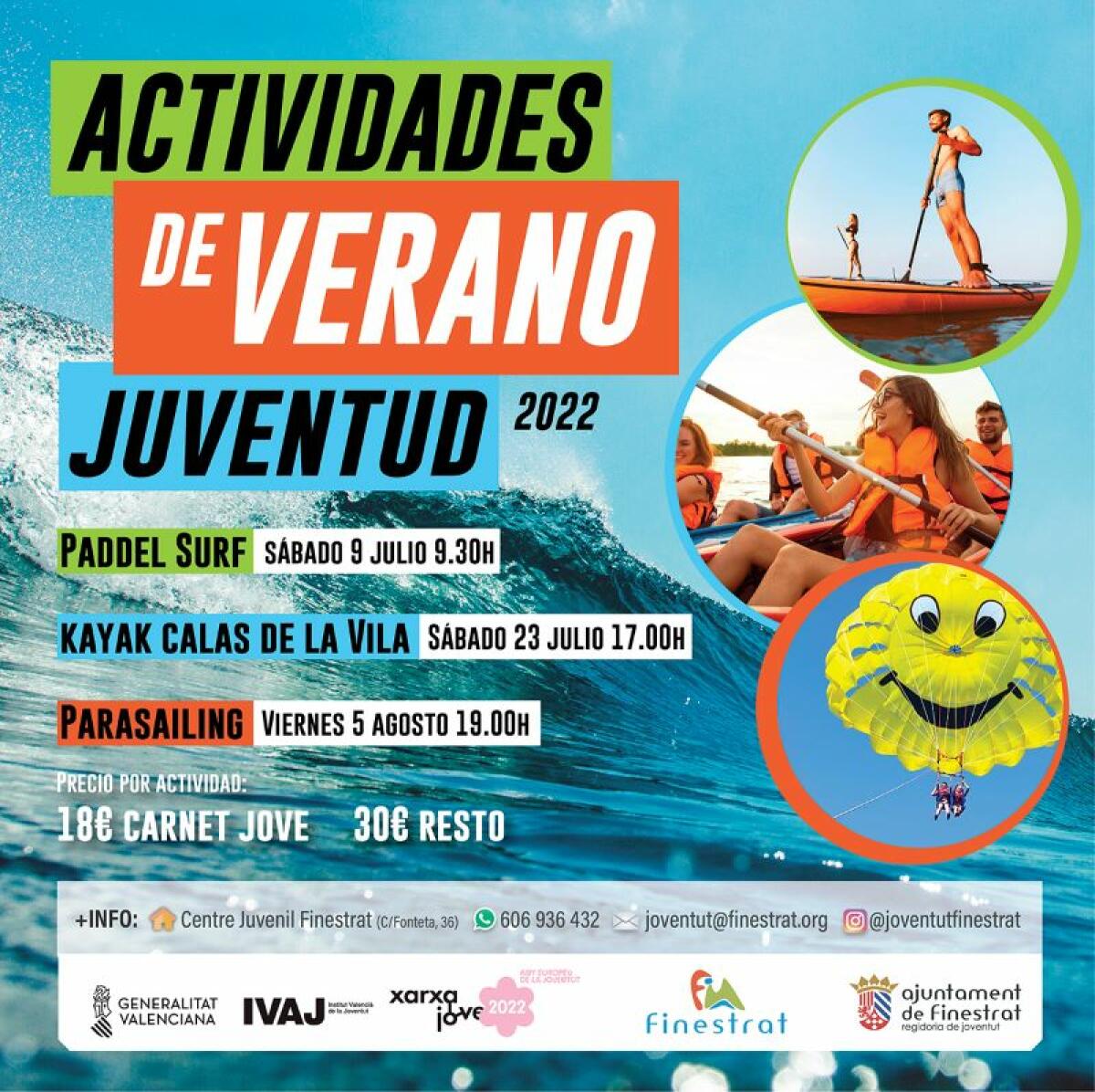 PÁDEL SURF, PARASAILING Y RUTA EN KAYAK SON LAS PROPUESTAS DE LA CONCEJALÍA DE JUVENTUD DE FINESTRAT PARA ESTE VERANO