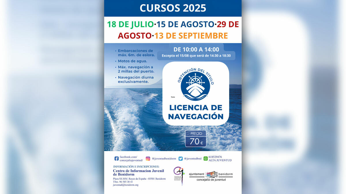 Juventud organiza cuatro cursos para obtener la licencia de navegación y de motos acuáticas