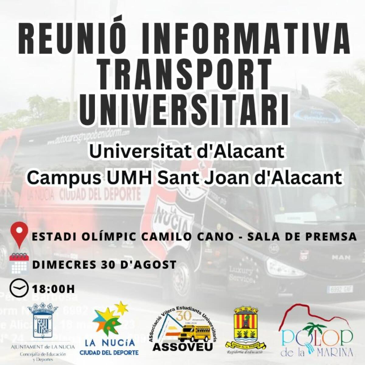 Reunión informativa sobre transporte universitario para estudiantes de La Nucía y comarca