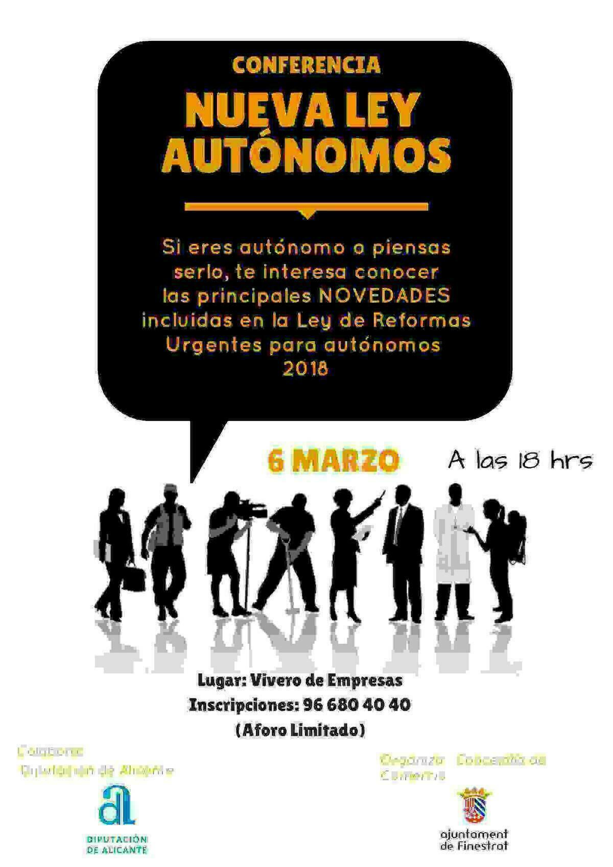 Finestrat celebrar&aacute; el pr&oacute;ximo 6 de marzo una conferencia gratuita sobre la nueva Ley de Aut&oacute;nomos 