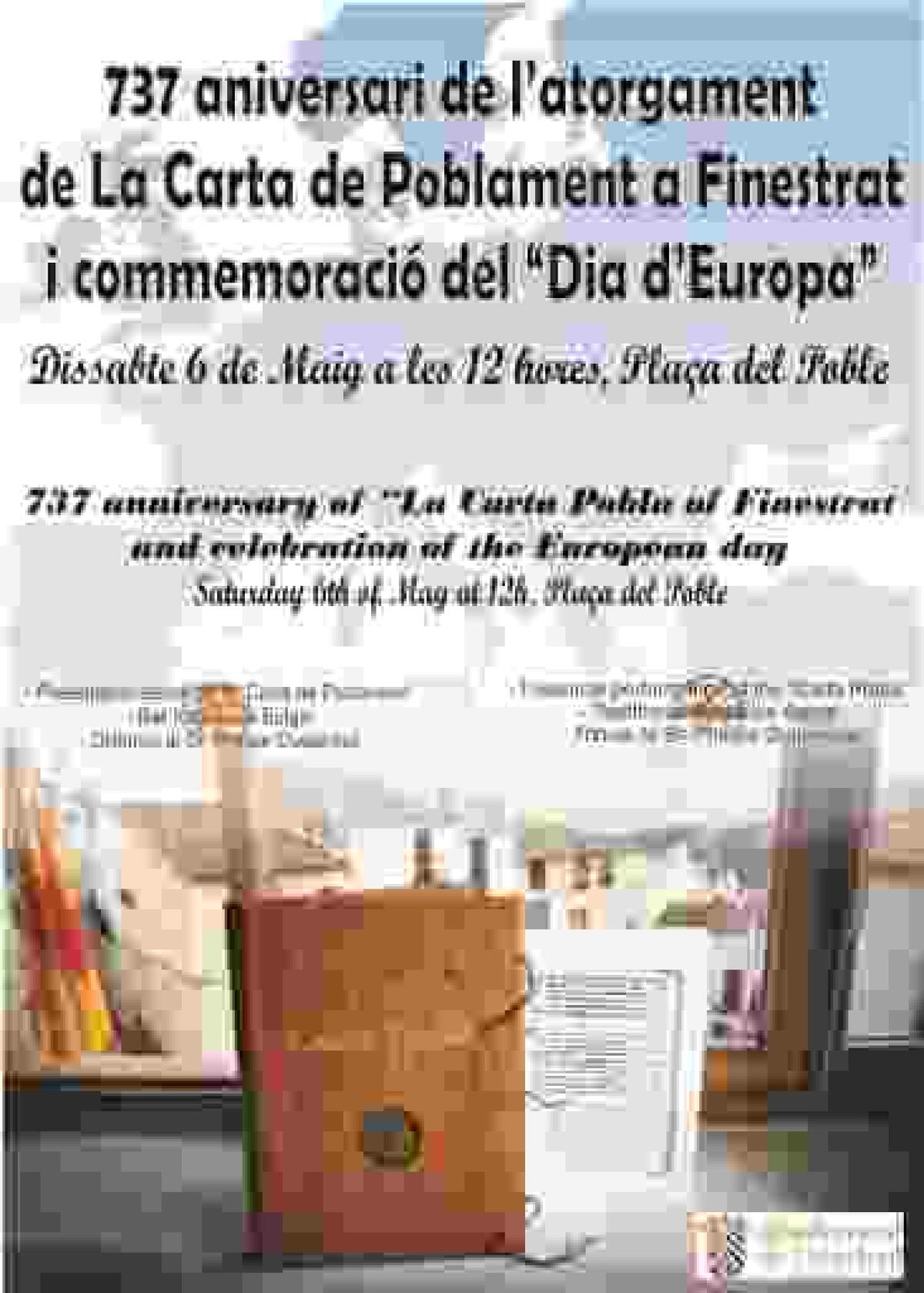Finestrat conmemora este s&aacute;bado el 737 aniversario del otorgamiento de la Carta Pobla y el D&iacute;a de Europa