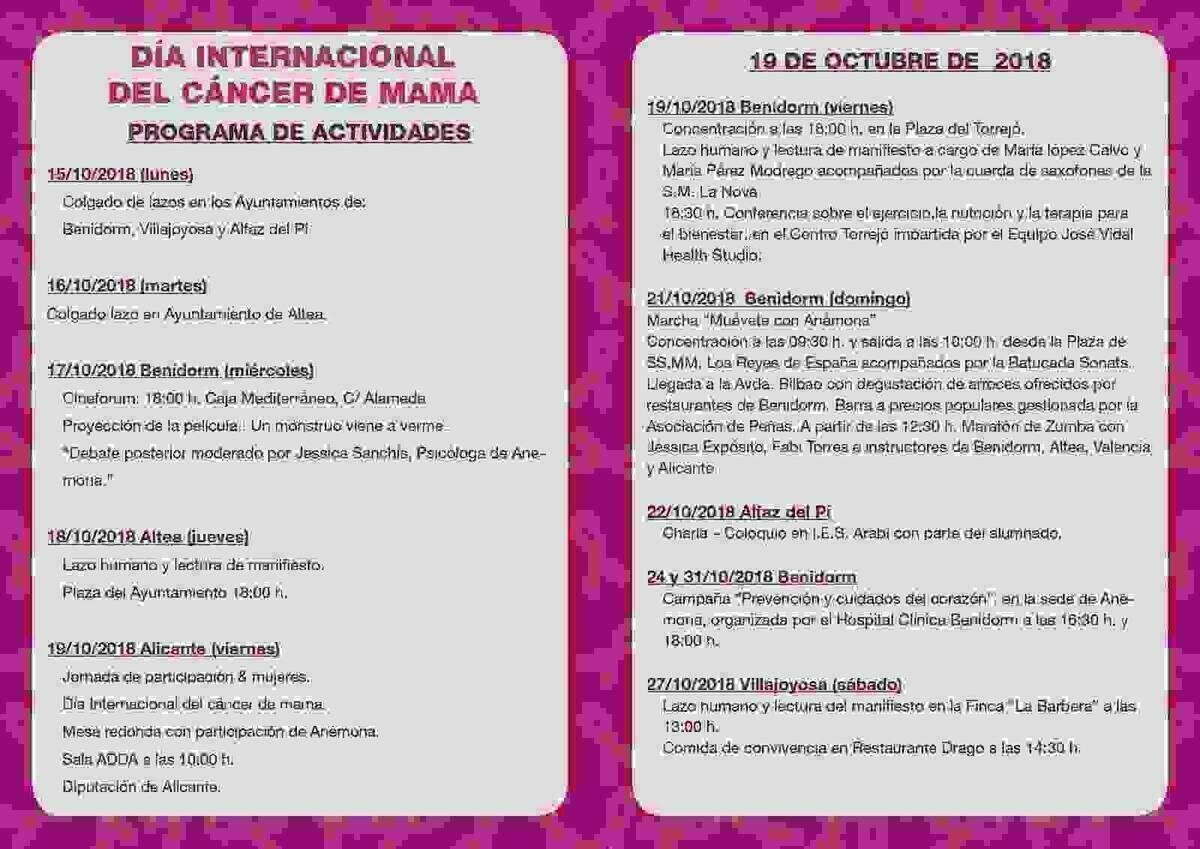 An&eacute;mona prepara actividades en Benidorm y comarca con motivo del D&iacute;a Internacional del C&aacute;ncer de Mama