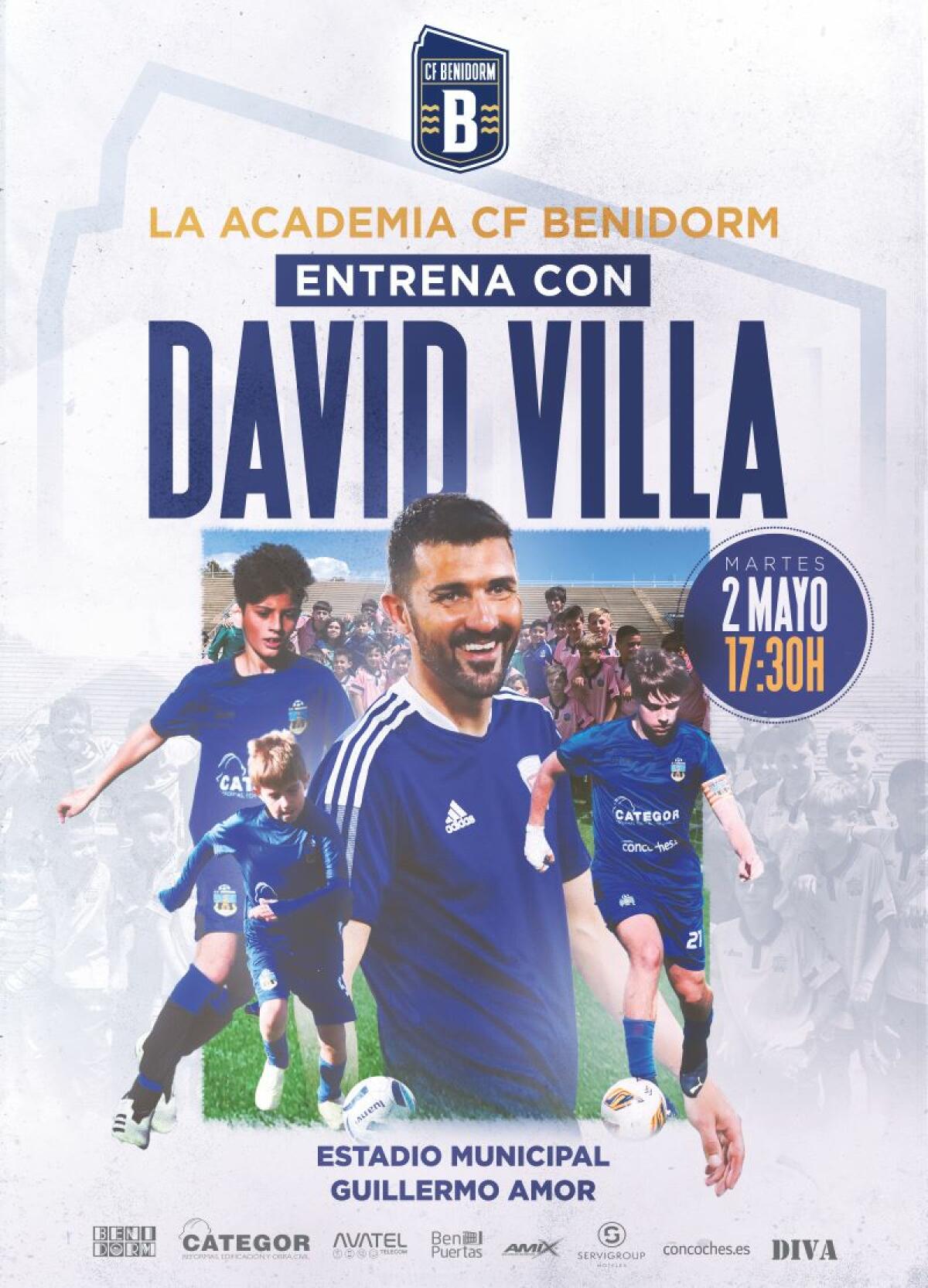 Asistencia libre para ver el entrenamiento de los actuales canteranos del CF Benidorm con David Villa