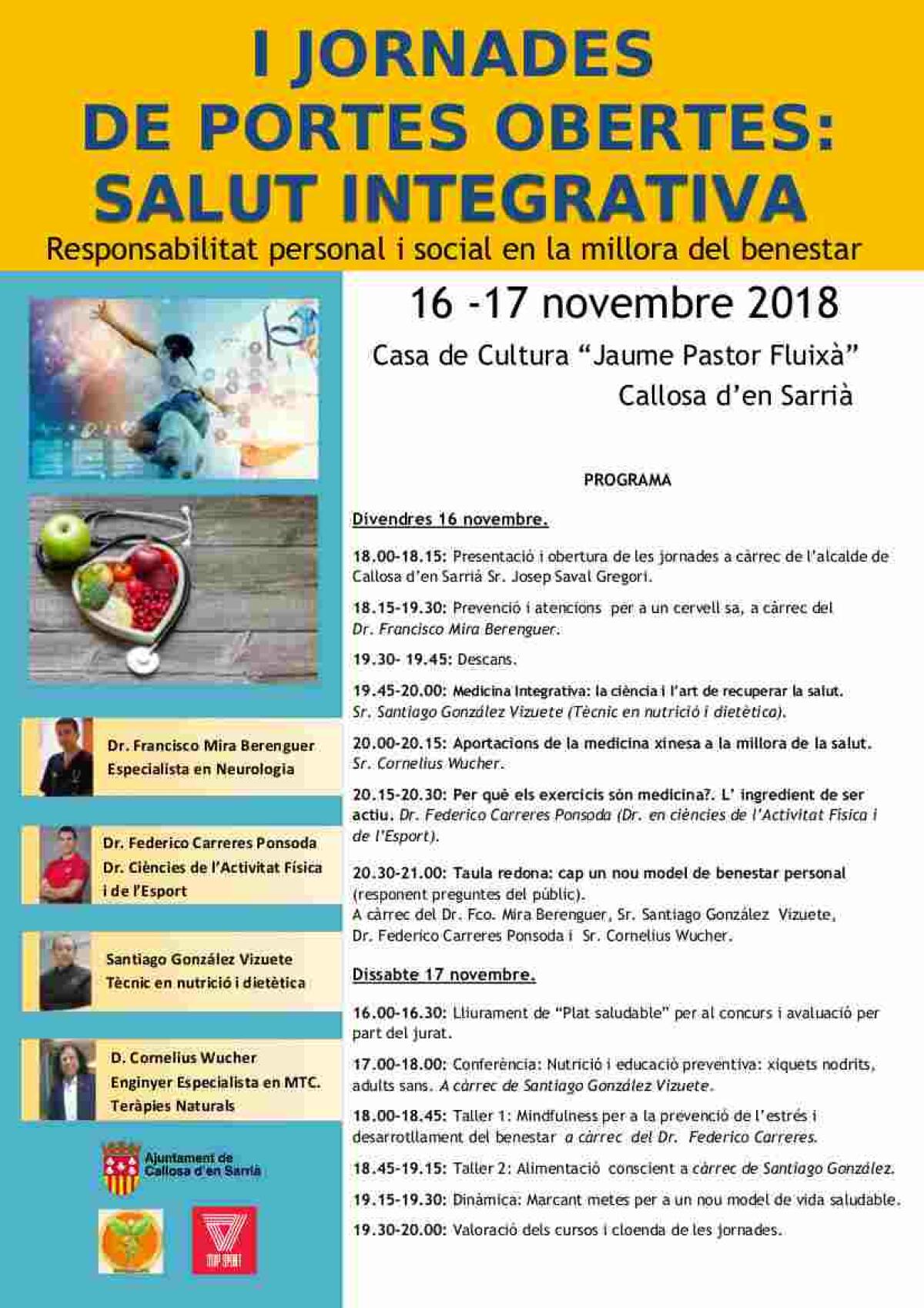  Callosa d’en Sarrià organiza el 16 y 17 de noviembre las I Jornadas de Salud Integrativa