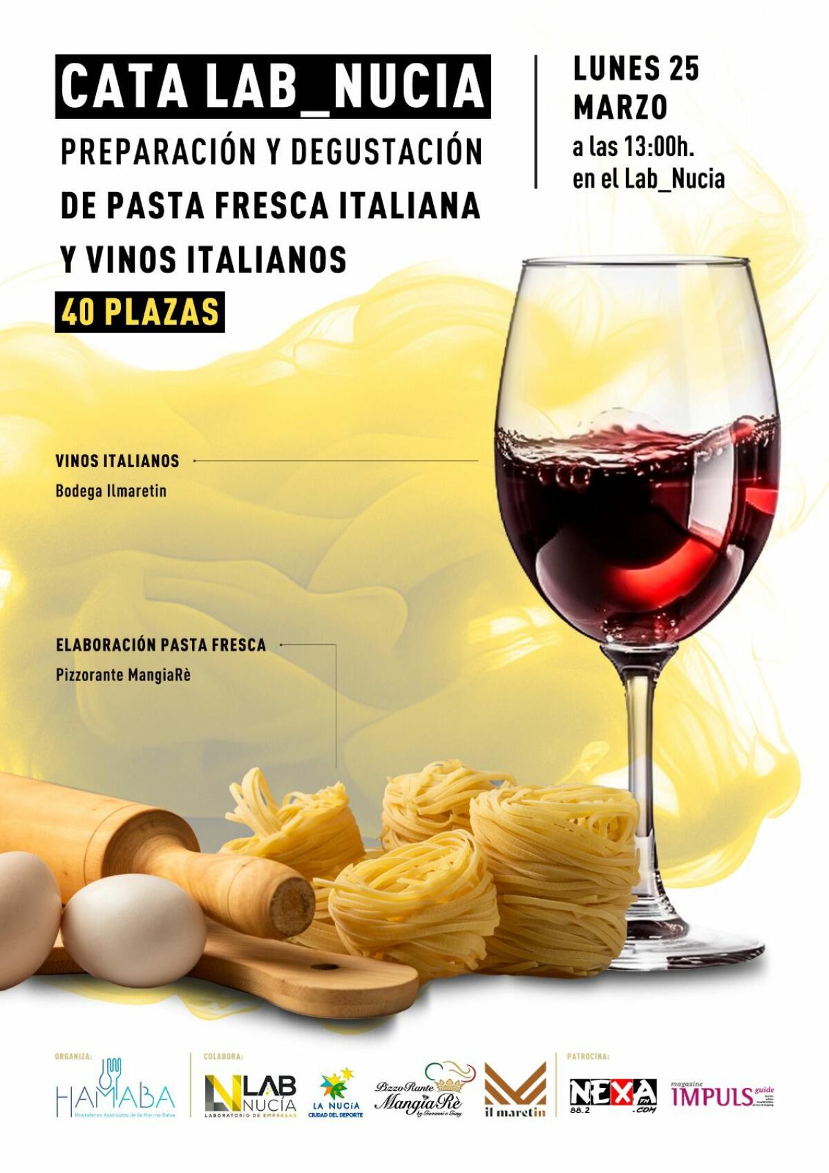 Jornada de maridaje de pasta fresca y vinos el próximo lunes en Lab_Nucia