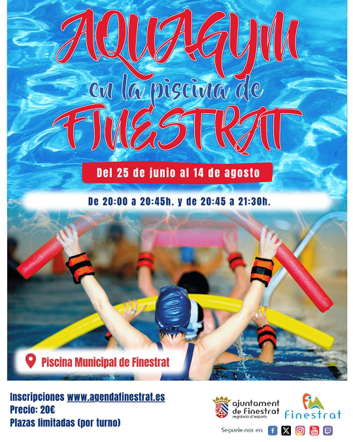 EL LUNES 2 DE JUNIO COMIENZA LA INSCRIPCIÓN PARA LOS CURSOS MUNICIPALES DE NATACIÓN Y AQUAGYM EN LA PISCINA MUNICIPAL DE FINESTRAT