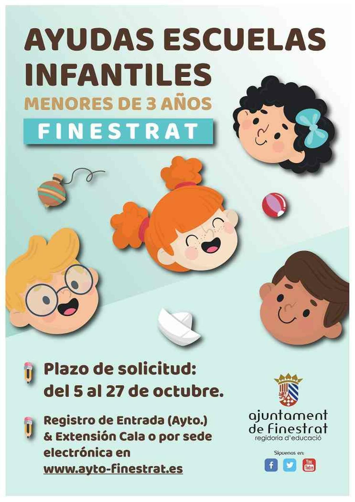 MAÑANA FINALIZA EL PLAZO DE SOLICITUD DE LAS AYUDAS INFANTILES MUNICIPALES PARA MENORES DE 3 AÑOS DE FINESTRAT