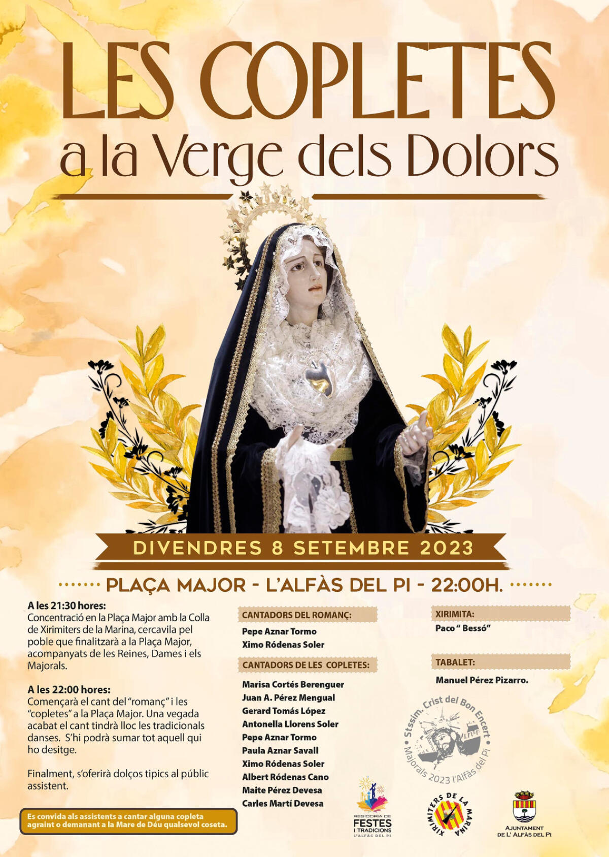 Mañana viernes l’Alfàs vivirá la celebración de ‘Les Copletes a la Verge dels Dolors’ 