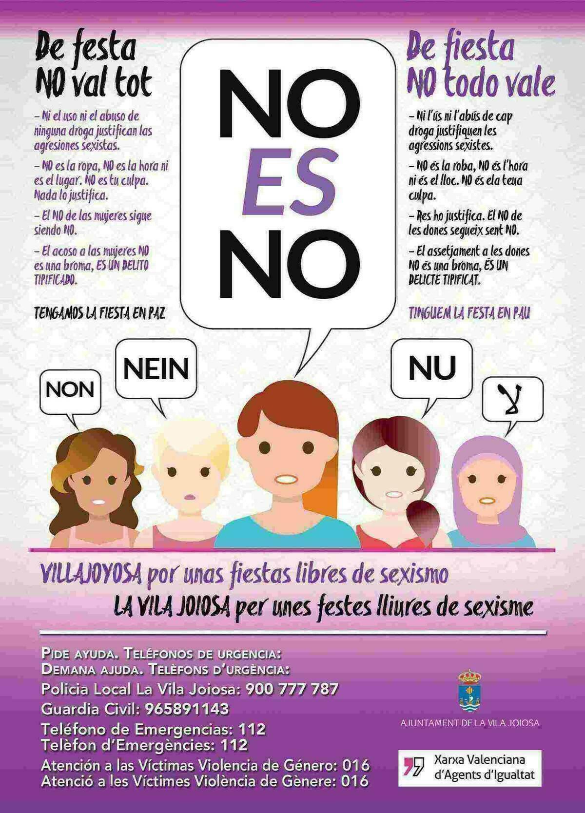 La Concejal&iacute;a de Igualdad pone en marcha una campa&ntilde;a de sensibilizaci&oacute;n contra las agresiones sexistas en las fiestas de la Vila Joiosa