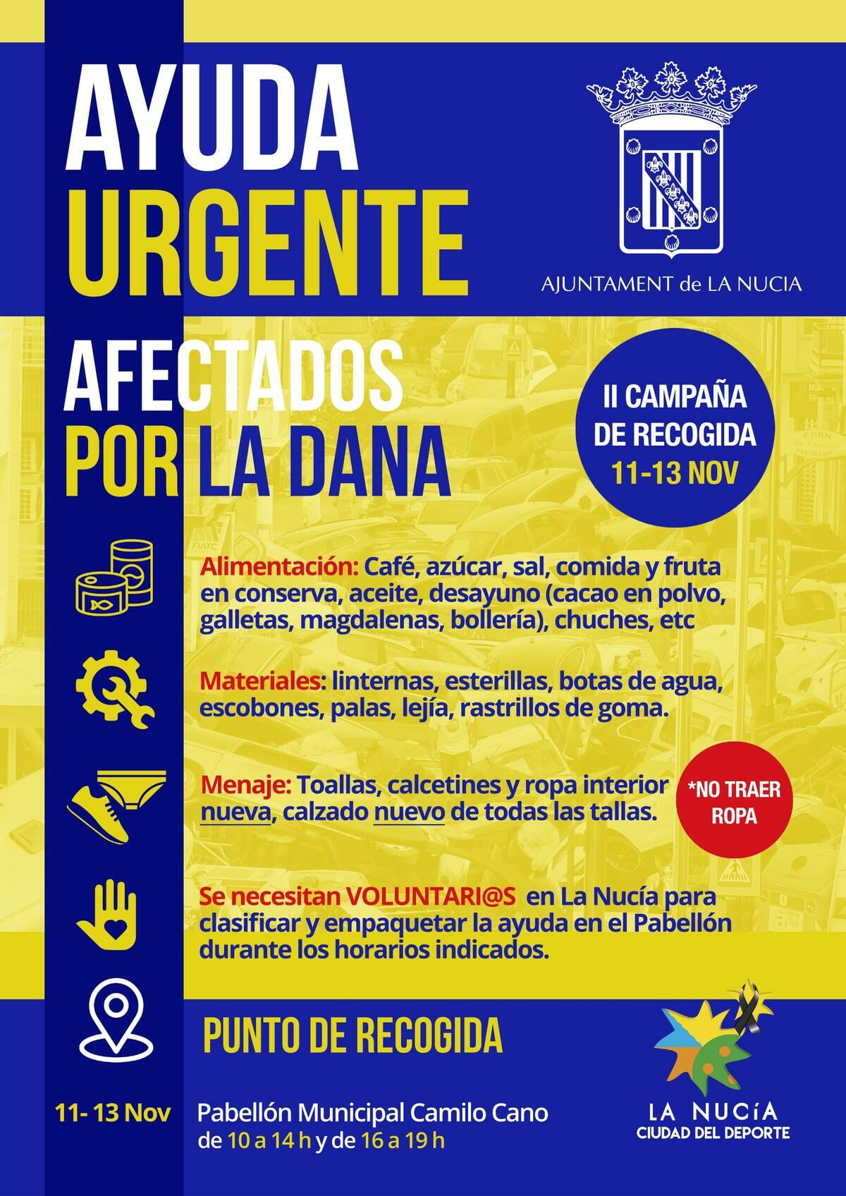 La Nucía organiza la II Campaña de Recogida Solidaria para la DANA