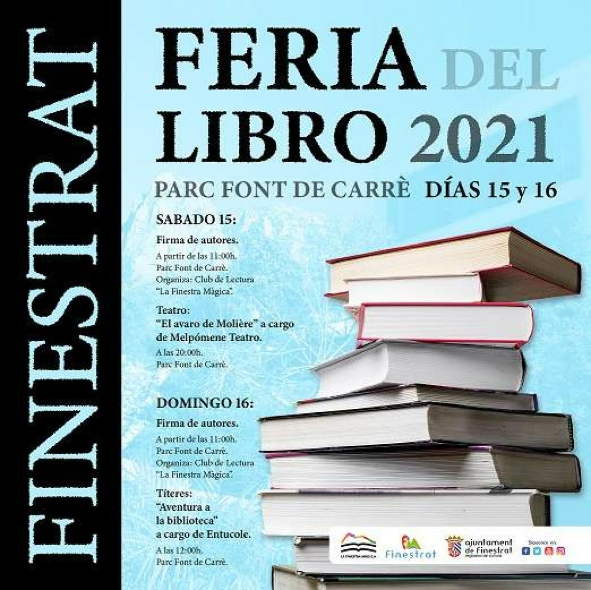 FINESTRAT CELEBRA ESTE FIN DE SEMANA SU FERIA DEL LIBRO EN EL PARQUE FONT DE CARRÈ CON MÁS DE 30 AUTORES Y TEATRO PARA TODOS LOS PÚBLICOS