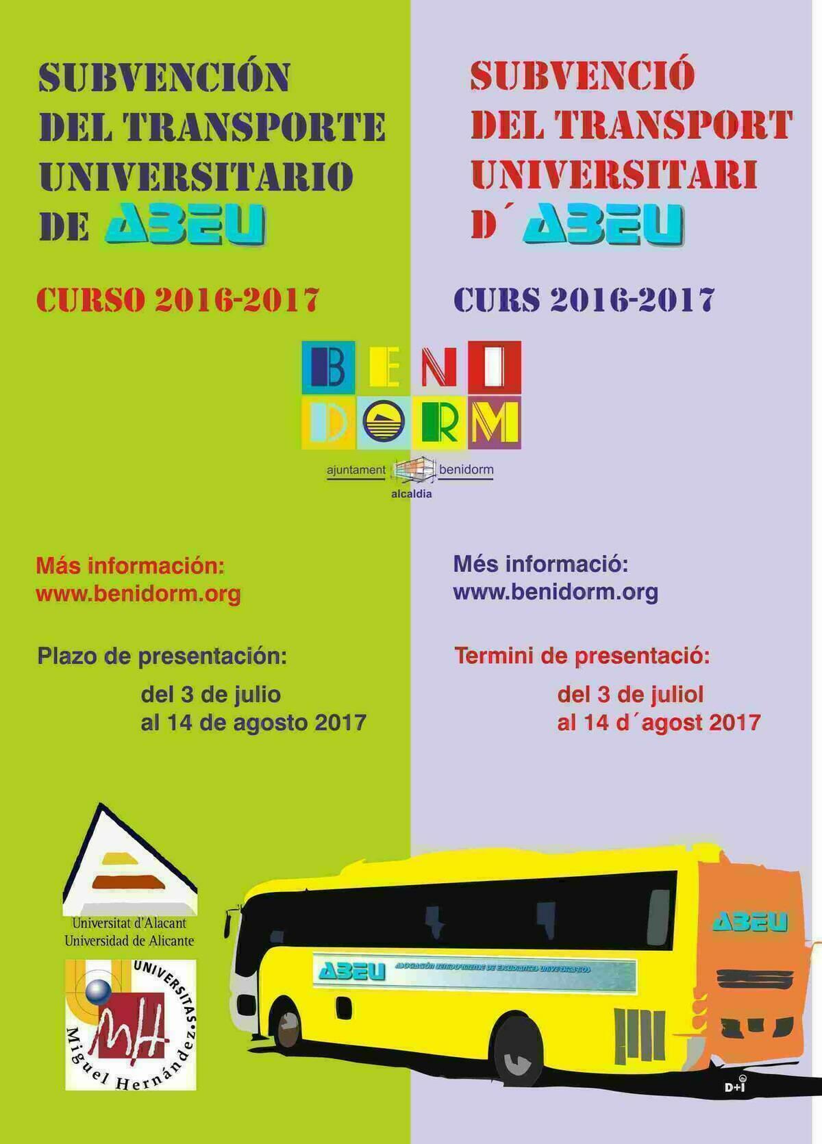 Benidorm &middot; Educaci&oacute;n abre el plazo para solicitar las ayudas al transporte universitario de ABEU