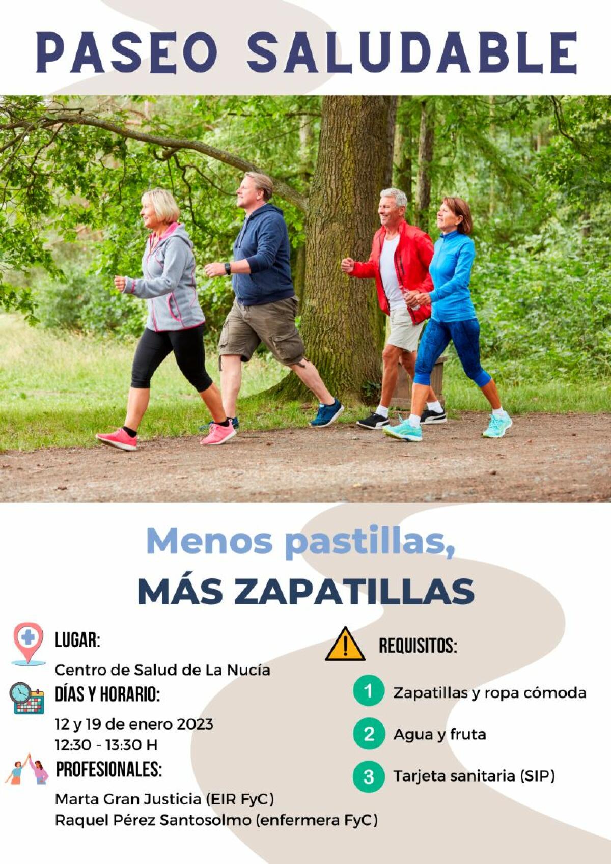 Este jueves comienzan los paseos saludables “Menos pastillas, más zapatillas”