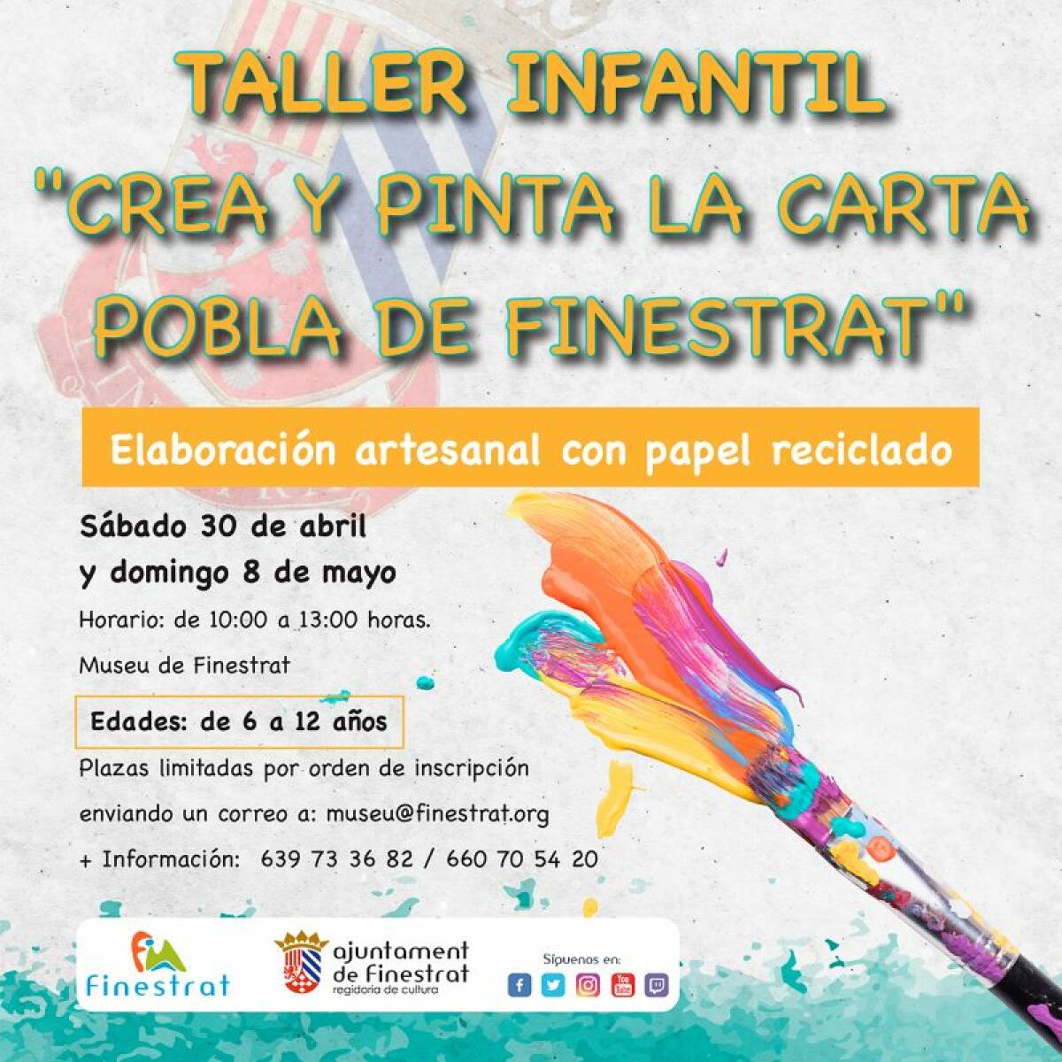  LA CONCEJALÍA DE CULTURA LANZA UN TALLER INFANTIL PARA IMPLICAR A LOS MÁS PEQUEÑOS EN EL ANIVERSARIO DE LA CARTA POBLA DE FINESTRAT