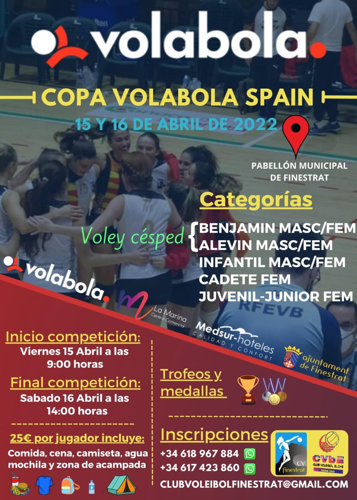 LA COPA VOLABOLA SPAIN LLEGA A FINESTRAT EL FIN DE SEMANA  DEL 15 Y 16 DE ABRIL, EN PLENA SEMANA SANTA