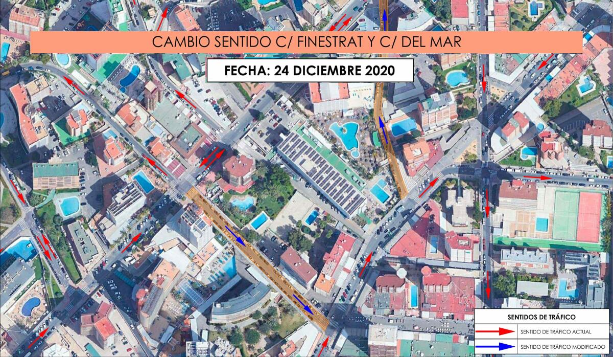 Las calles Finestrat y Del Mar cambiarán de sentido el 24 de diciembre