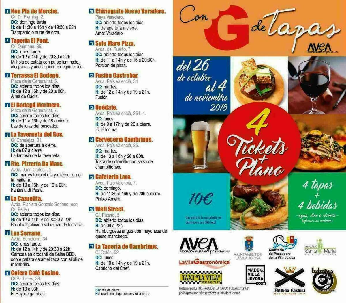 La Vila Joiosa presenta la X Edici&oacute;n de &lsquo;Con G de Tapas&rsquo; 