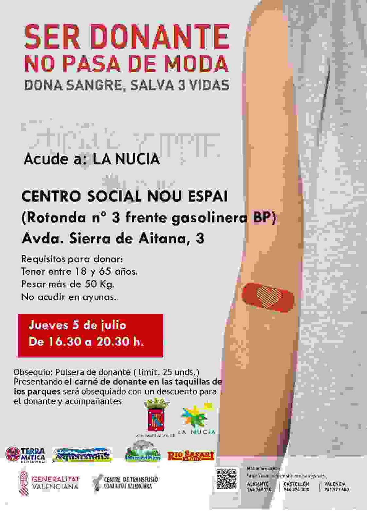 La Nuc&iacute;a &middot; Donaci&oacute;n de Sangre el 5 de julio en el Centro Social Nou Espai