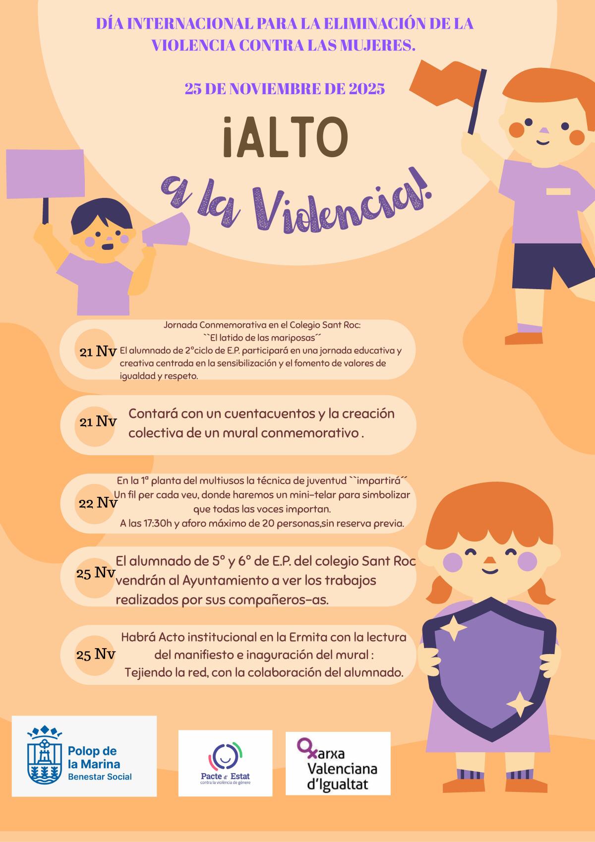 Polop de la Marina conmemora el 25N con una amplia programación bajo el lema ‘¡Alto a la Violencia!’