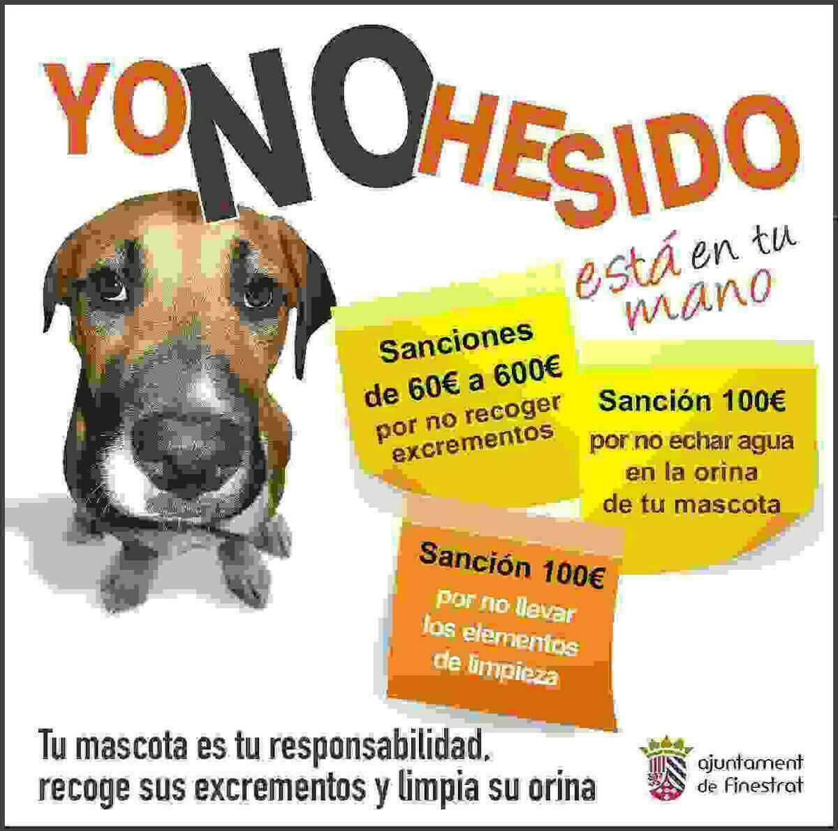 Finestrat lanza la campa&ntilde;a de sensibilizaci&oacute;n para mantener  el municipio limpio, libre de excrementos y orinas de  mascotas