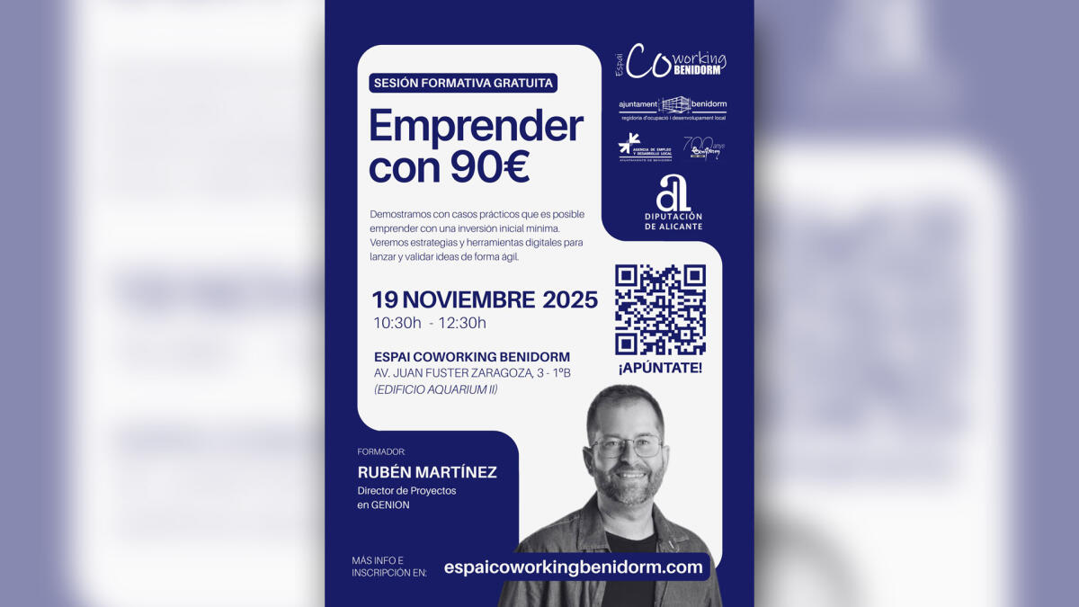 Empleo programa la formación ‘Emprender con 90€’ en el Espai Coworking de Benidorm