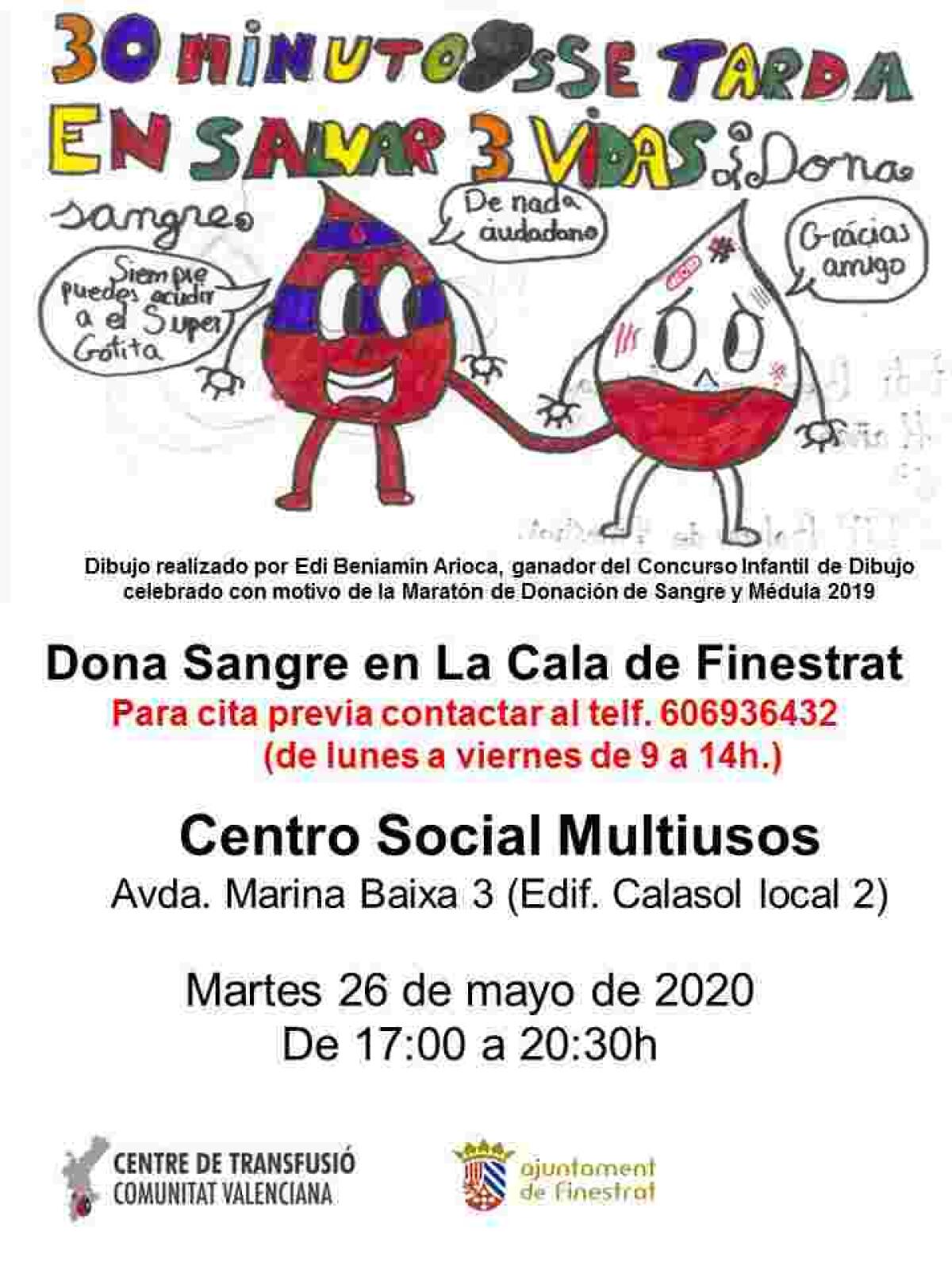 Finestrat celebra el pr&oacute;ximo martes una jornada de donaci&oacute;n de sangre en la cala reservando cita previa para garantizar la seguridad de donantes y profesionales.