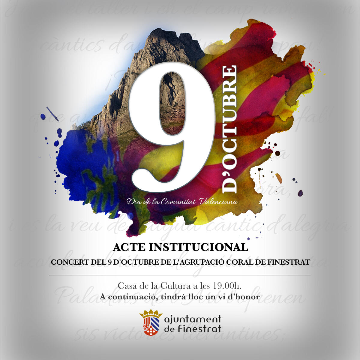 FINESTRAT CELEBRA EL NOU D&rsquo;OCTUBRE CON UN HOMENAJE A LOS CIEN A&Ntilde;OS DEL HIMNO DE LA COMUNIDAD VALENCIANA