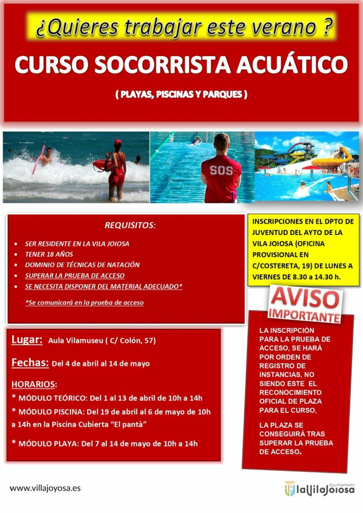 El Ayuntamiento de la Vila Joiosa impulsa un curso de socorrista acuático