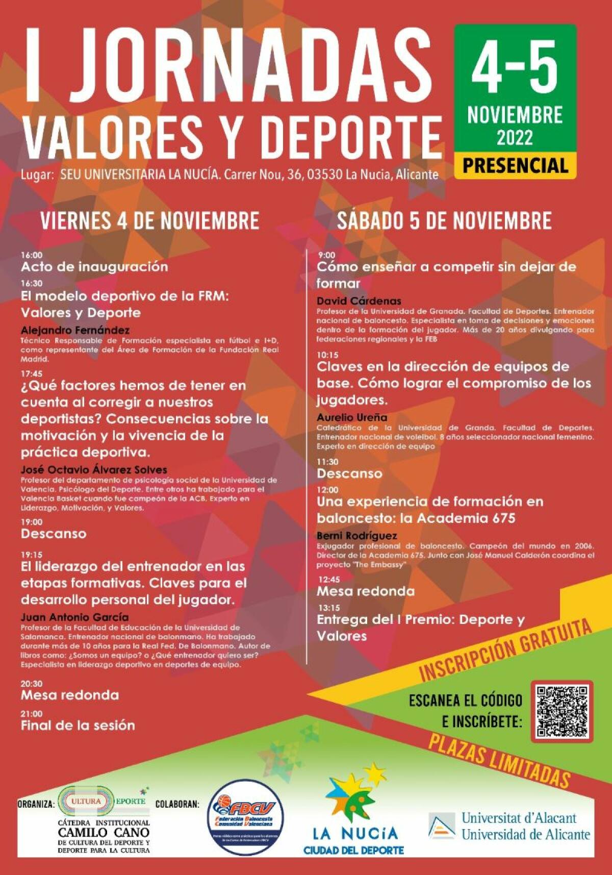 Abiertas las inscripciones de las “I Jornadas Valores y Deporte” de la UA