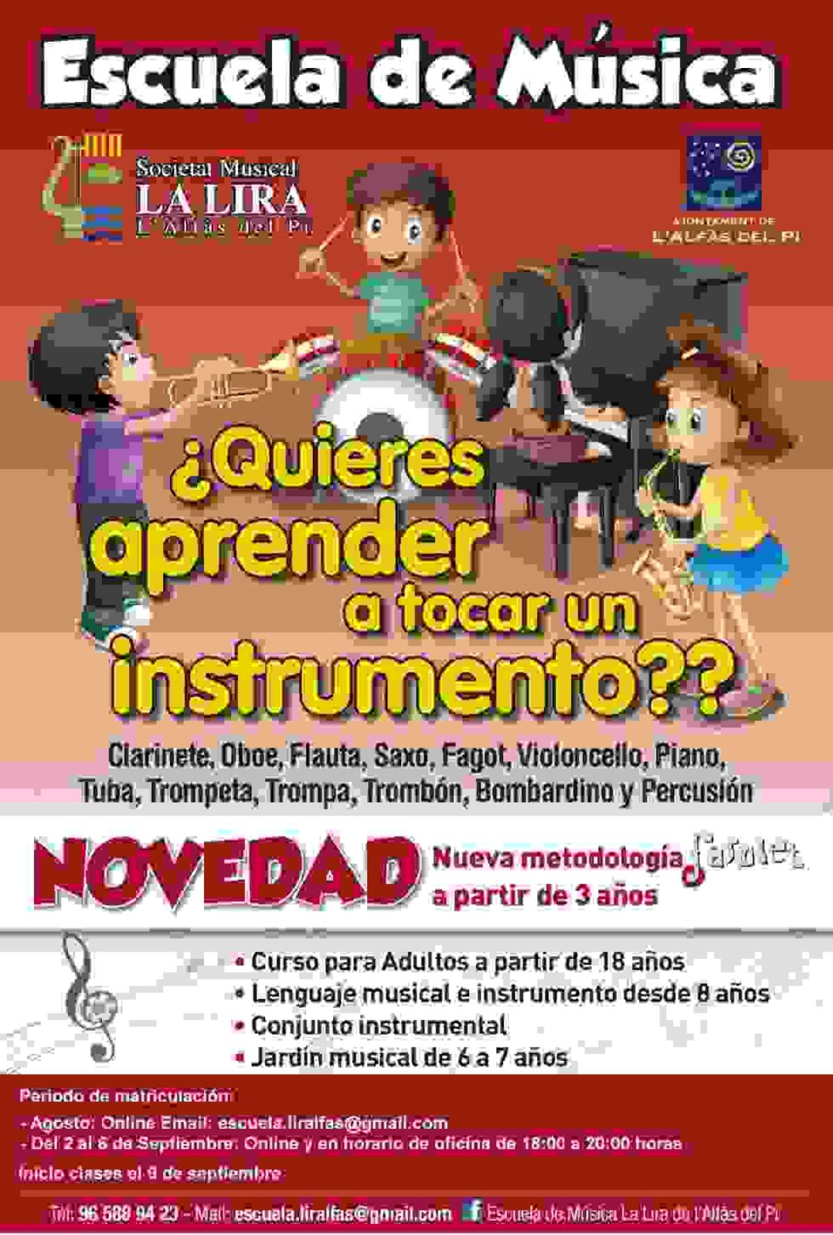Ya se ha abierto el plazo de inscripción a la escuela de música de la Sociedad Musical La Lira de l’Alfás del Pi
