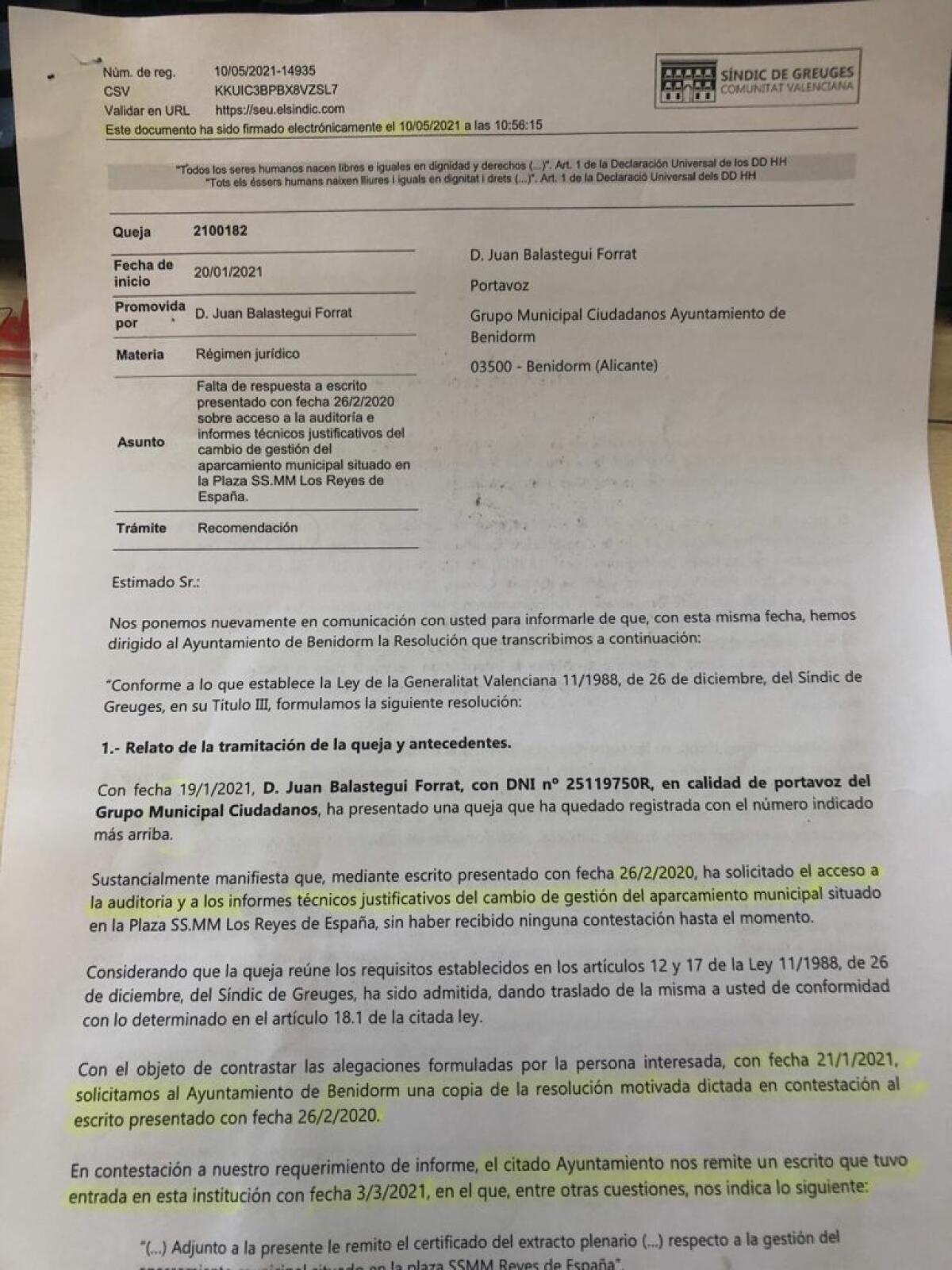 Ciudadanos alerta de que el PP quiere suspender la rebaja de precios del parking del ayuntamiento durante el verano