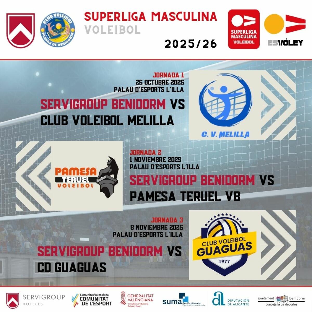 El Servigroup Benidorm disputar&aacute; las tres primeras jornadas de la Superliga Masculina en el Palau d&rsquo;Esports tras una modificaci&oacute;n en el calendario