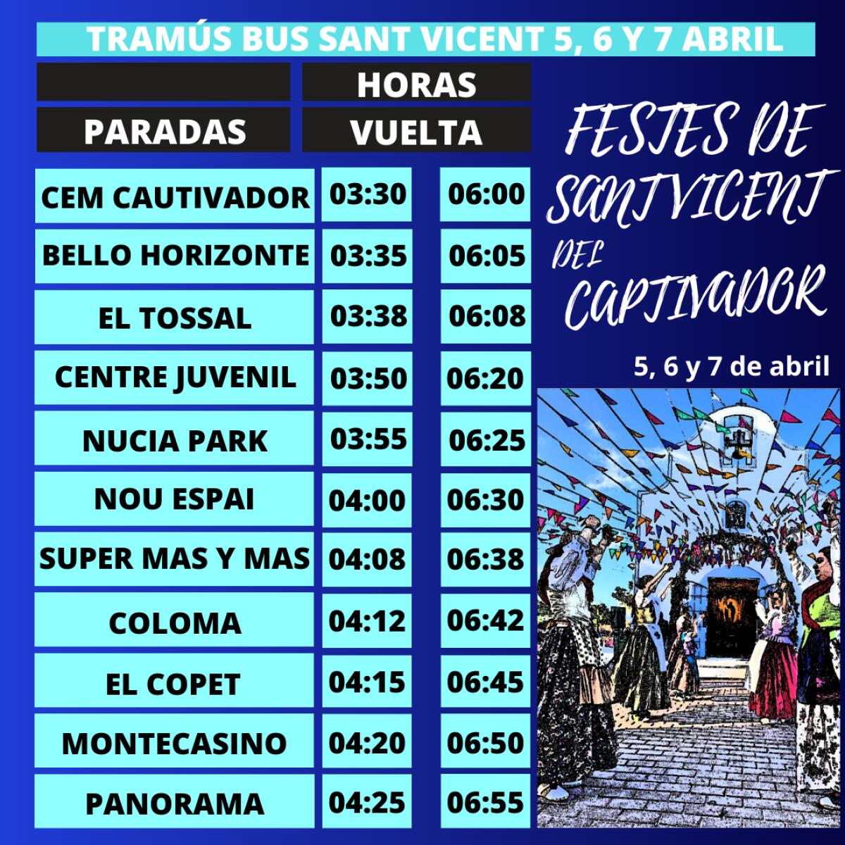 Les Festes de Sant Vicent tendrán bus gratuito Captivador-La Nucía 