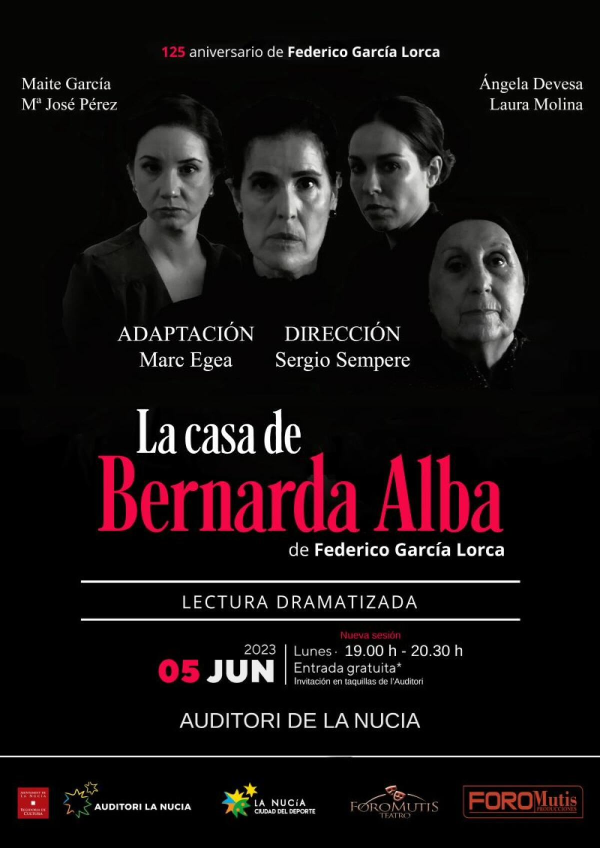 Esta tarde “La Casa de Bernarda Alba” en l’Auditori de La Nucia