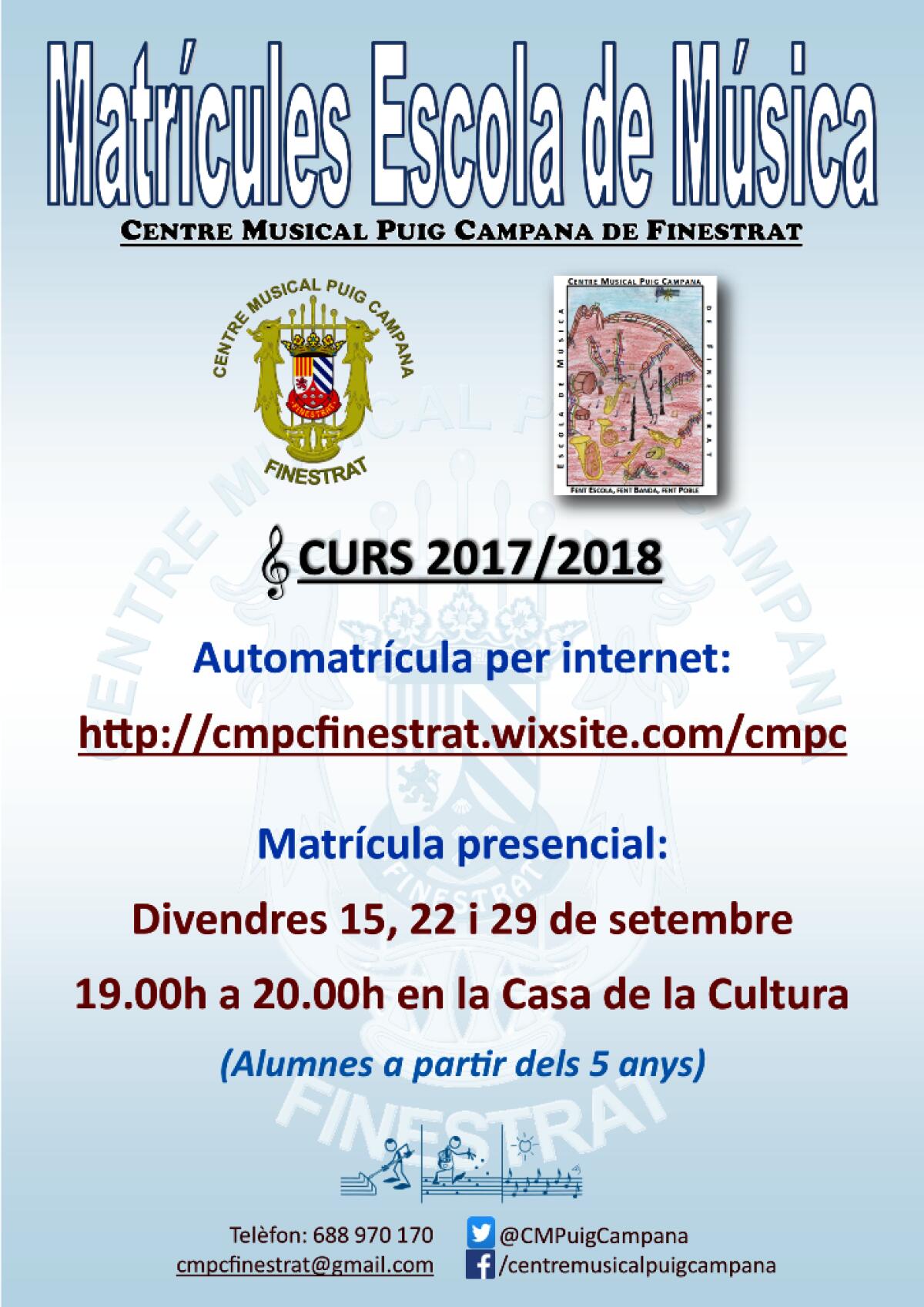 Abierto el per&iacute;odo de matr&iacute;cula en la Escuela De M&uacute;sica del &ldquo;Centre Musical Puig Campana&rdquo; de Finestrat