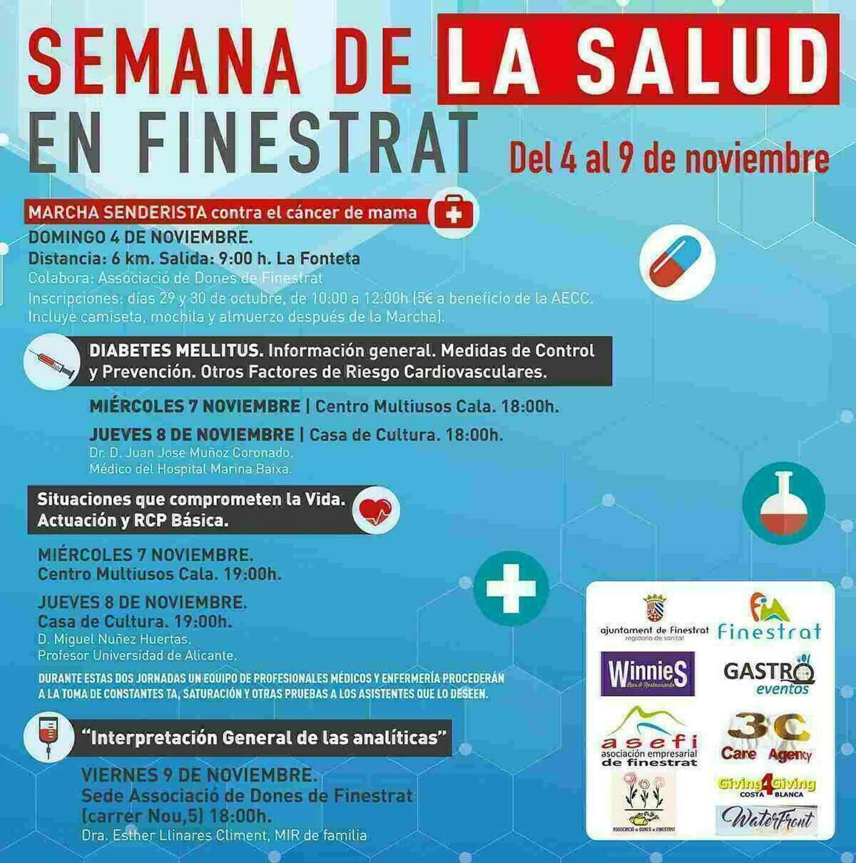 Hoy finaliza la Semana de la Salud de Finestrat con una charla dedicada a la interpretaci&oacute;n general de las anal&iacute;ticas
