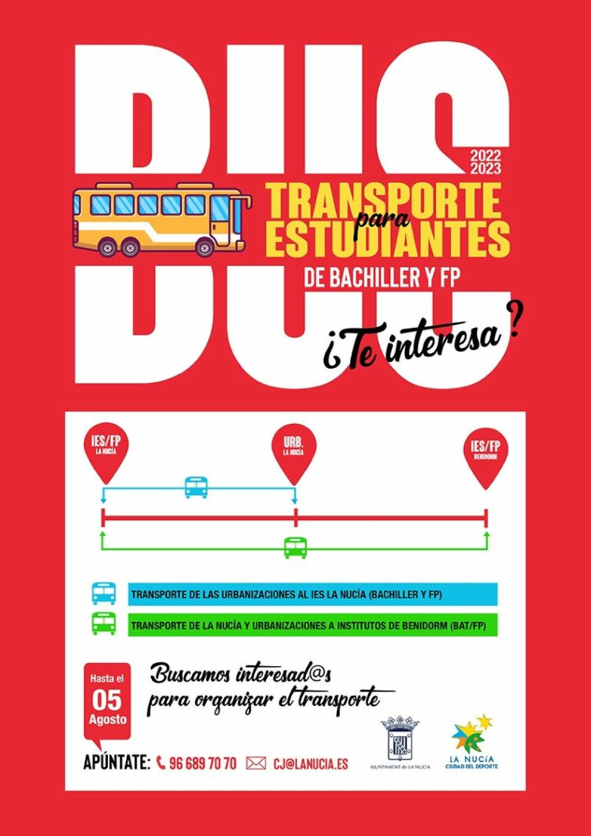 Abierto el plazo de inscripción de autobuses para BAT y FP