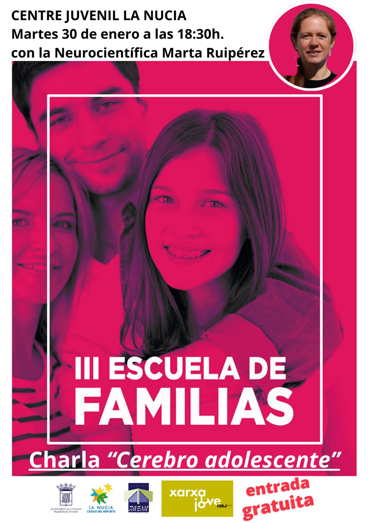 Esta tarde charla “Cerebro Adolescente” en la III Escuela de Familias 