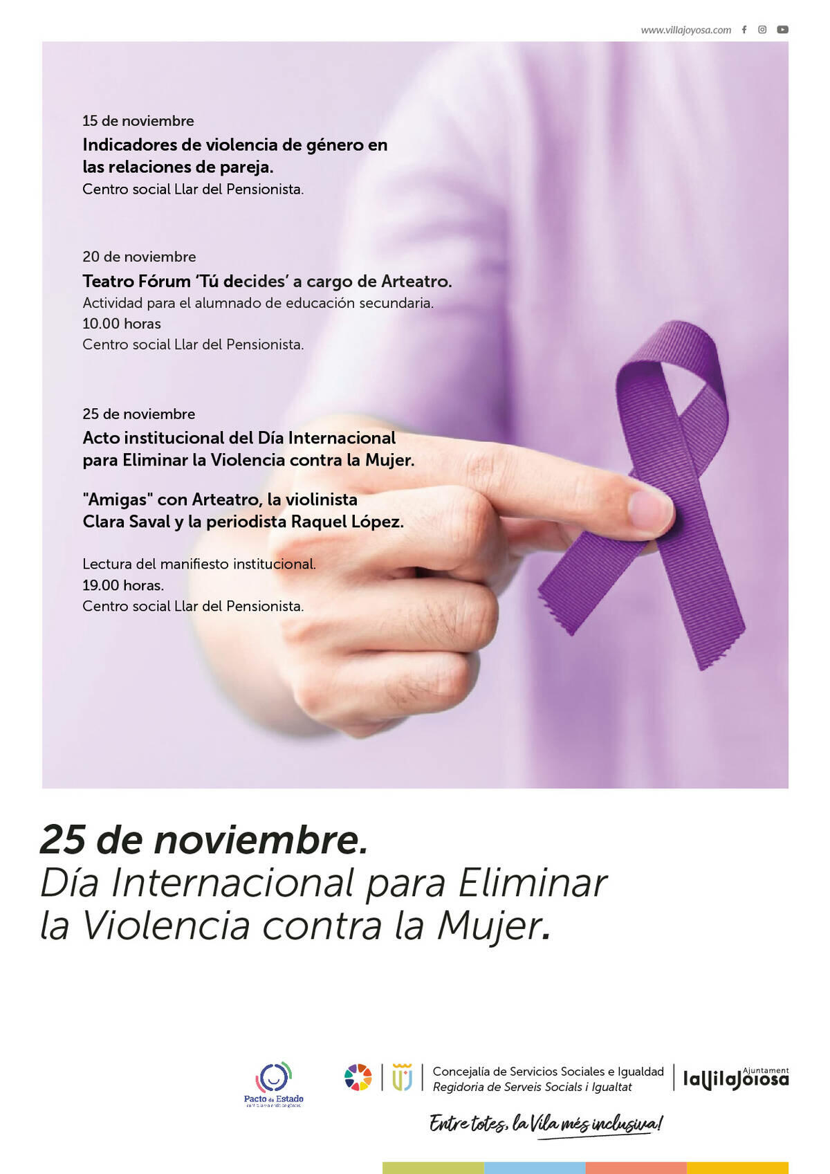 Villajoyosa celebra el Día Internacional contra la Violencia de Género con actividades para identificar los índices de las conductas violentas en las parejas