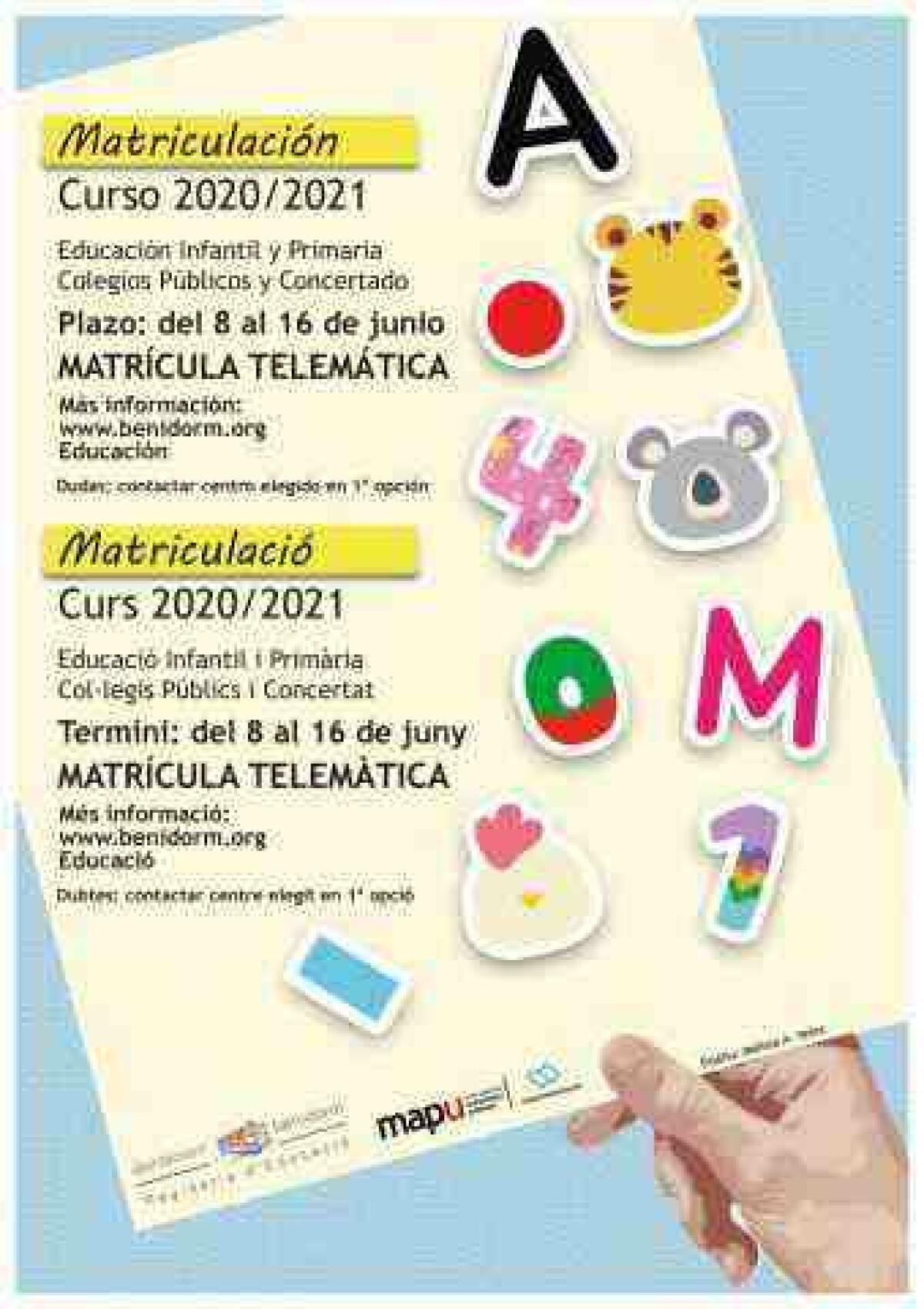 El lunes se abre el plazo de solicitud de matr&iacute;cula para Educaci&oacute;n Infantil y Primaria, que se tramitar&aacute; telem&aacute;ticamente.