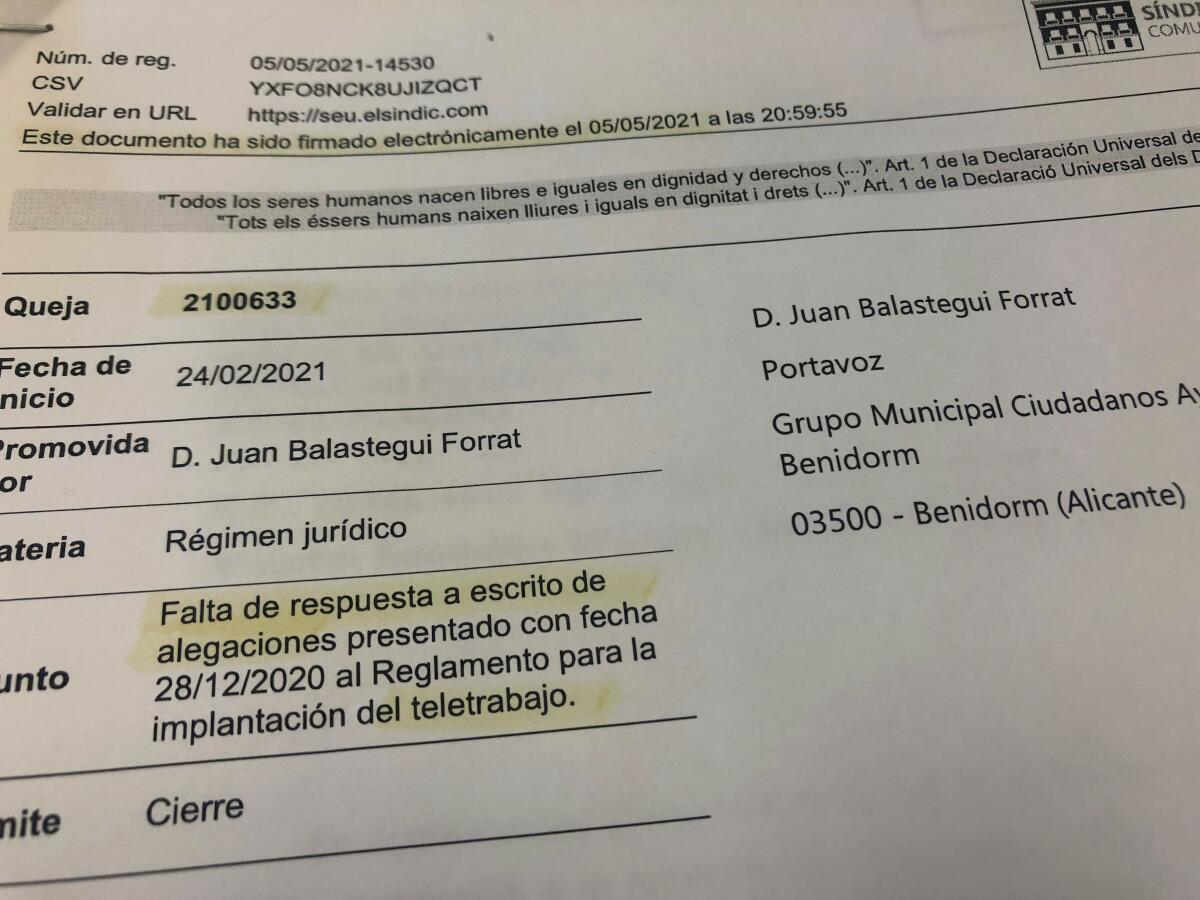 Ciudadanos denuncia sigue sin contestación a las alegaciones presentadas en 2020 al Reglamento de Teletrabajo