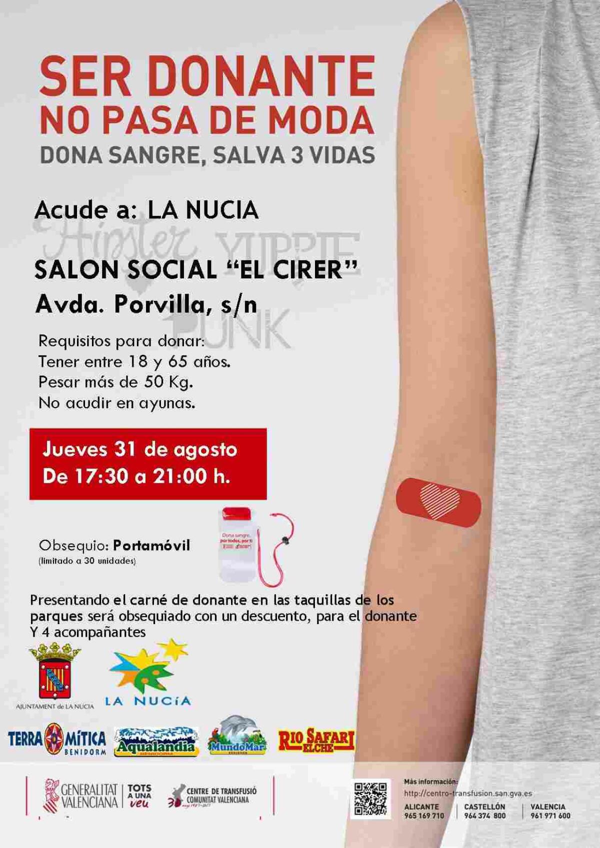Donaci&oacute;n de sangre el 31 de agosto en el Centre de Salut de La Nuc&iacute;a