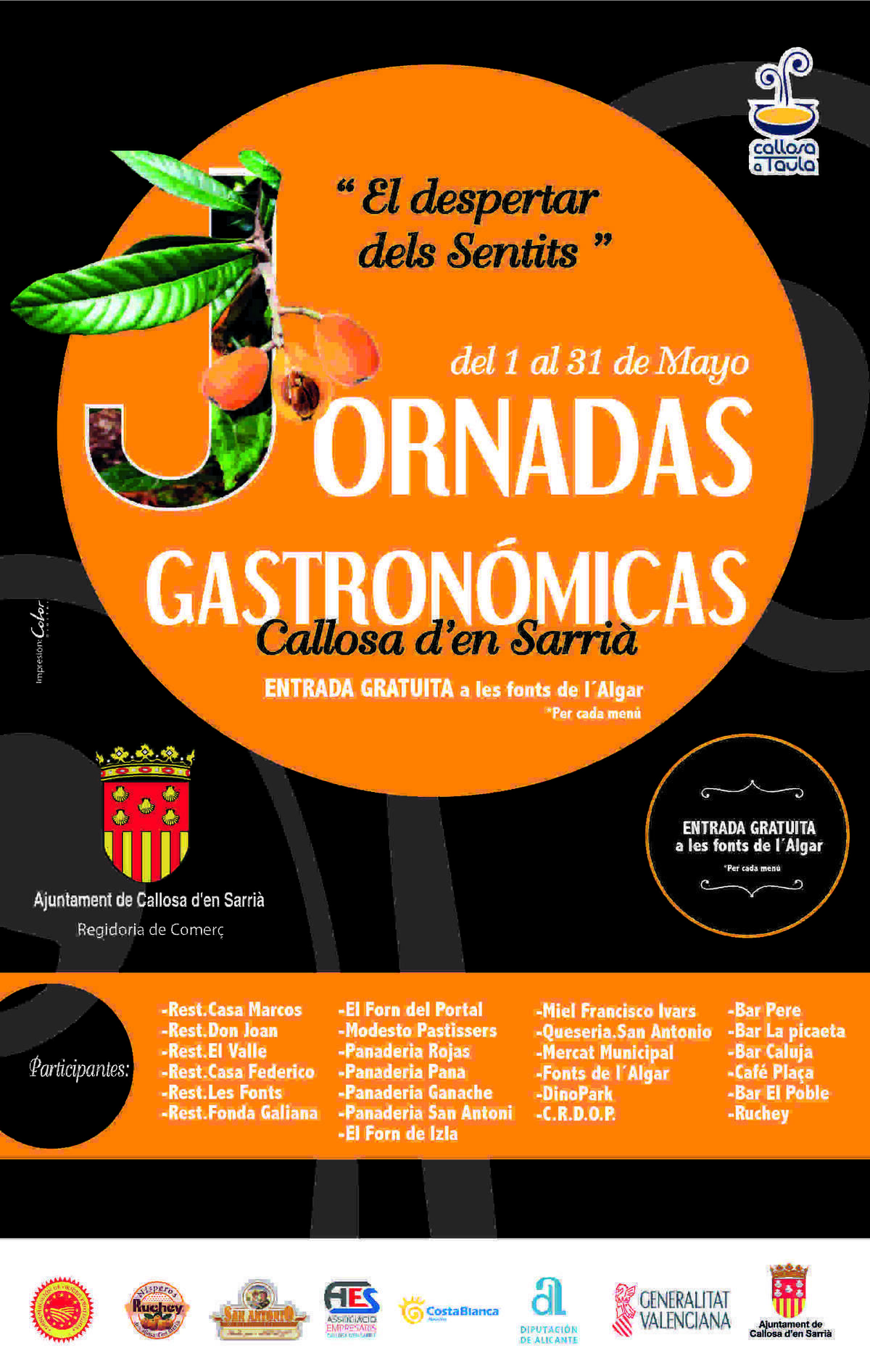 El pr&oacute;ximo 1 de mayo arrancan las Jornadas Gastron&oacute;micas de Callosa d&rsquo;en Sarri&agrave; &lsquo;El despertar dels sentits&rsquo; 