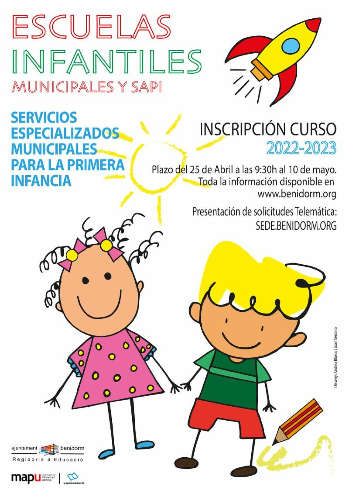 Benidorm abre el 25 de abril la solicitud de plaza para las escuelas infantiles municipales y el SAPI