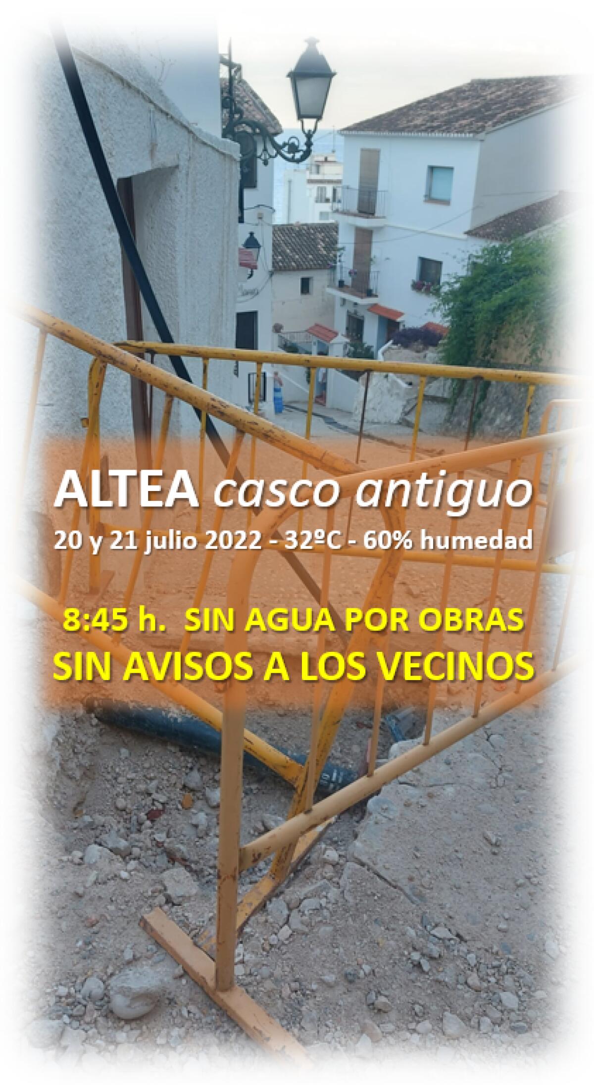 Rocío Gómez denuncia que “los continuos cortes de agua en el Casco Antiguo de Altea indignan a los vecinos que se sienten desprotegidos por el edil de infraestructuras y portavoz de Compromís, Diego Zaragozí”