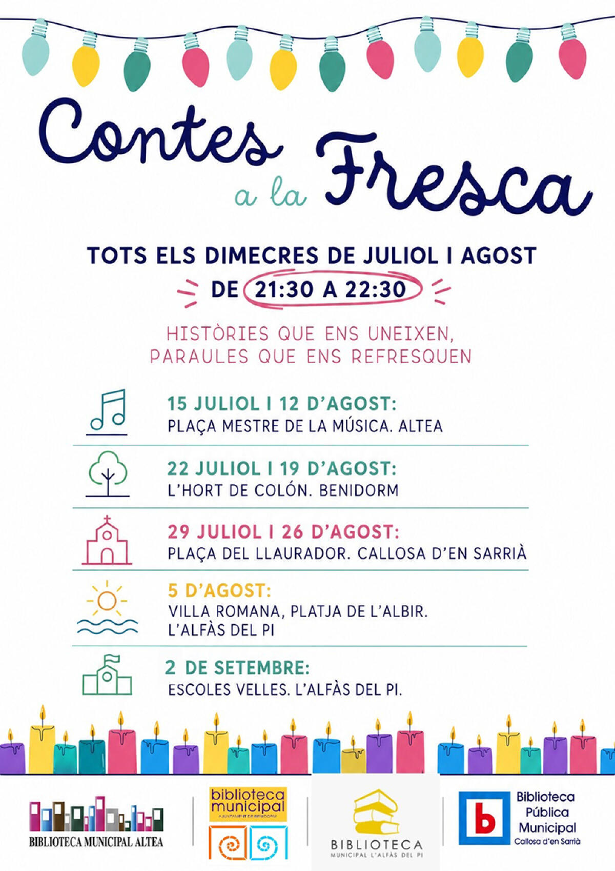 Las bibliotecas de l'Alf&agrave;s del Pi, Altea, Benidorm y Callosa d'en Sarri&agrave; se unen para recuperar la tradici&oacute;n de la narraci&oacute;n oral con &lsquo;Contes a la Fresca&rsquo;