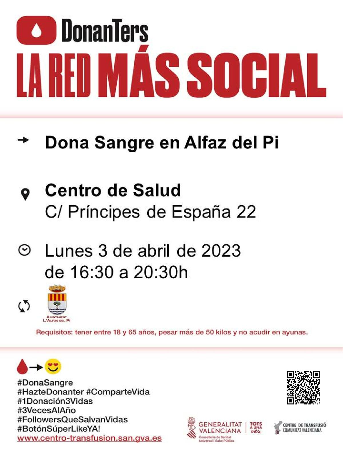 Nuevo llamamiento a l’Alfàs para que acuda a donar sangre el lunes 3 de abril en el Centro de Salud